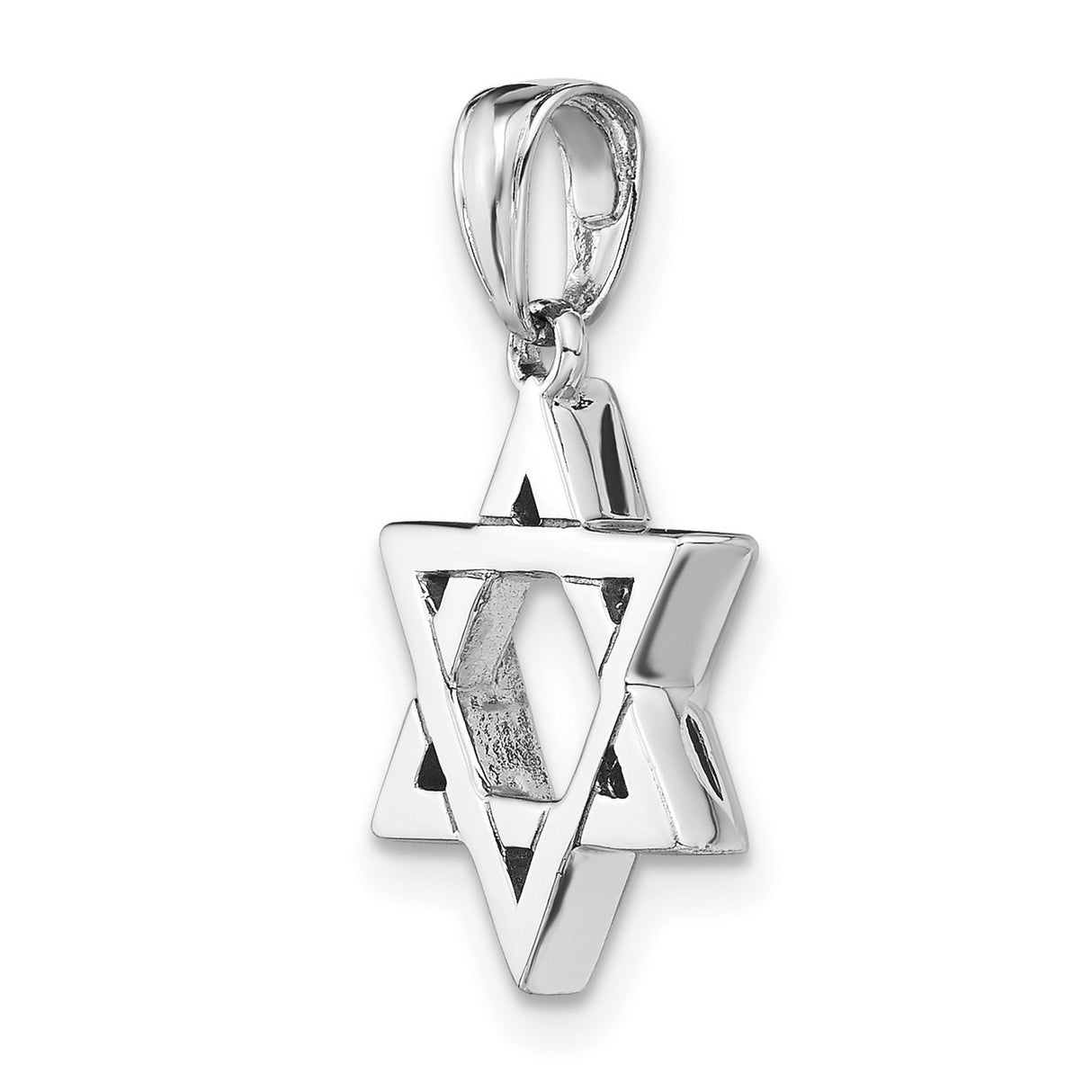 14k White Gold Star of David Pendant, Polished Openwork Magen David Charm, Unisex Religious Jewelry