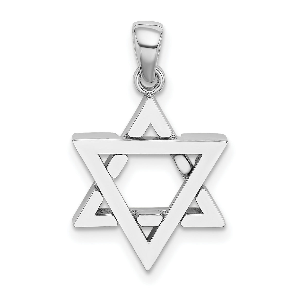 14k White Gold Star of David Pendant, Polished Openwork Magen David Charm, Unisex Religious Jewelry