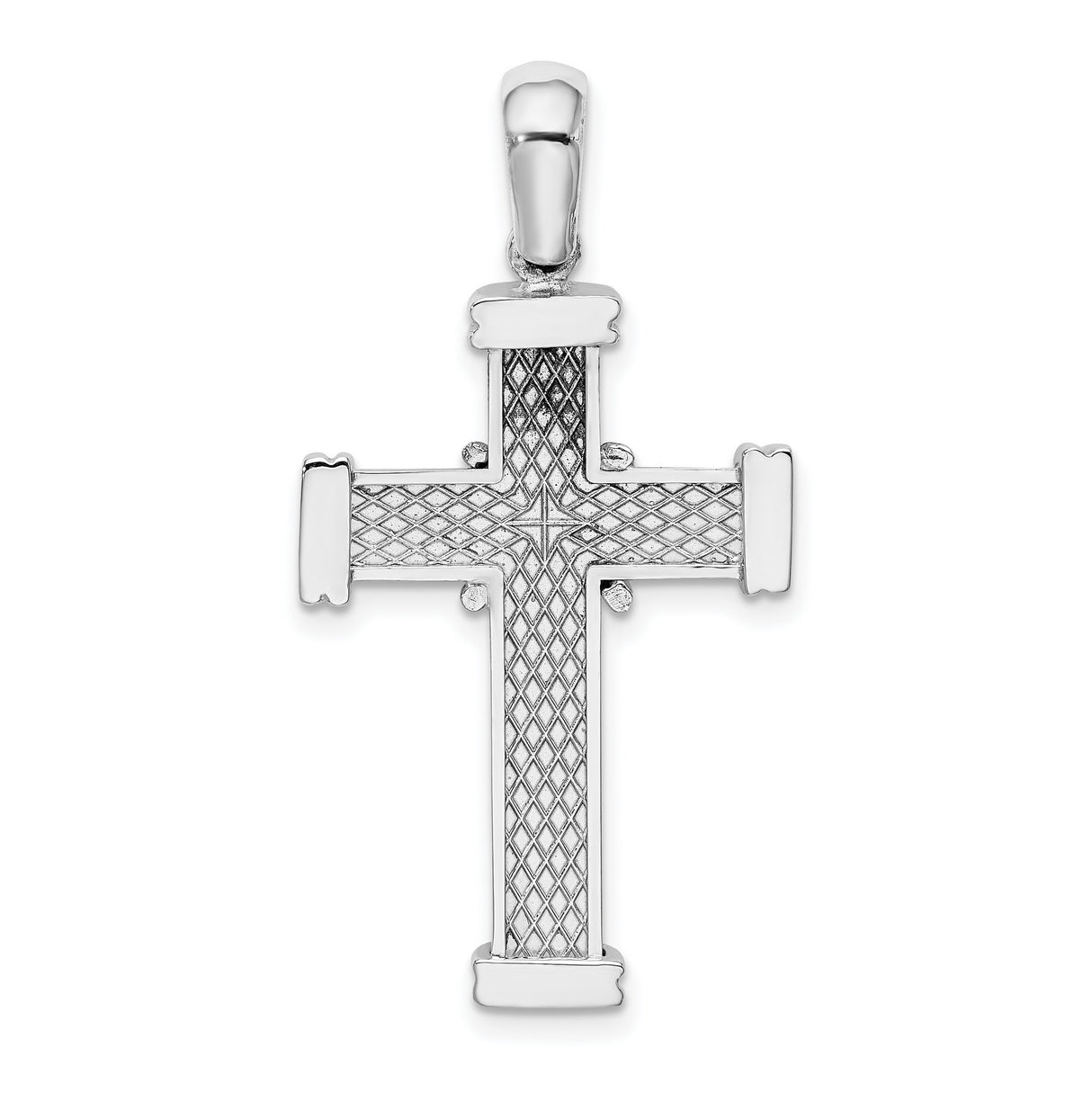 14k White Gold Cross Pendant with Rolled Edges and Open X Design