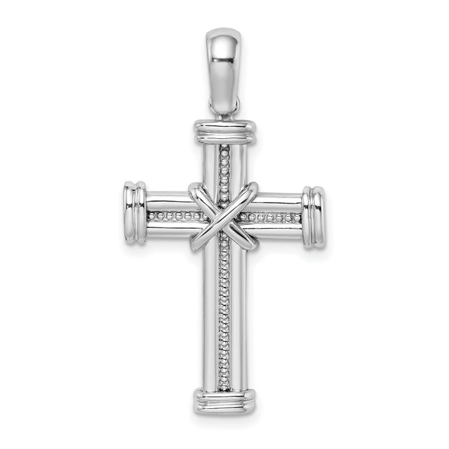 14k White Gold Cross Pendant with Rolled Edges and Open X Design