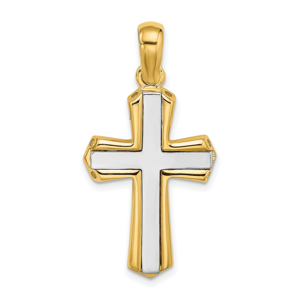 Polished Cross Charm Pendant in Real 14k Multi-Tone Gold