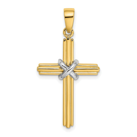 14k Two-Tone Gold Cross Pendant with Layered Bar Design and White Gold Accent Center