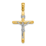 Polished Crucifix Charm Pendant in Real 14k Multi-Tone Gold