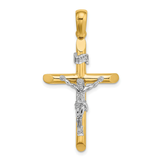 Polished Crucifix Charm Pendant in Real 14k Multi-Tone Gold