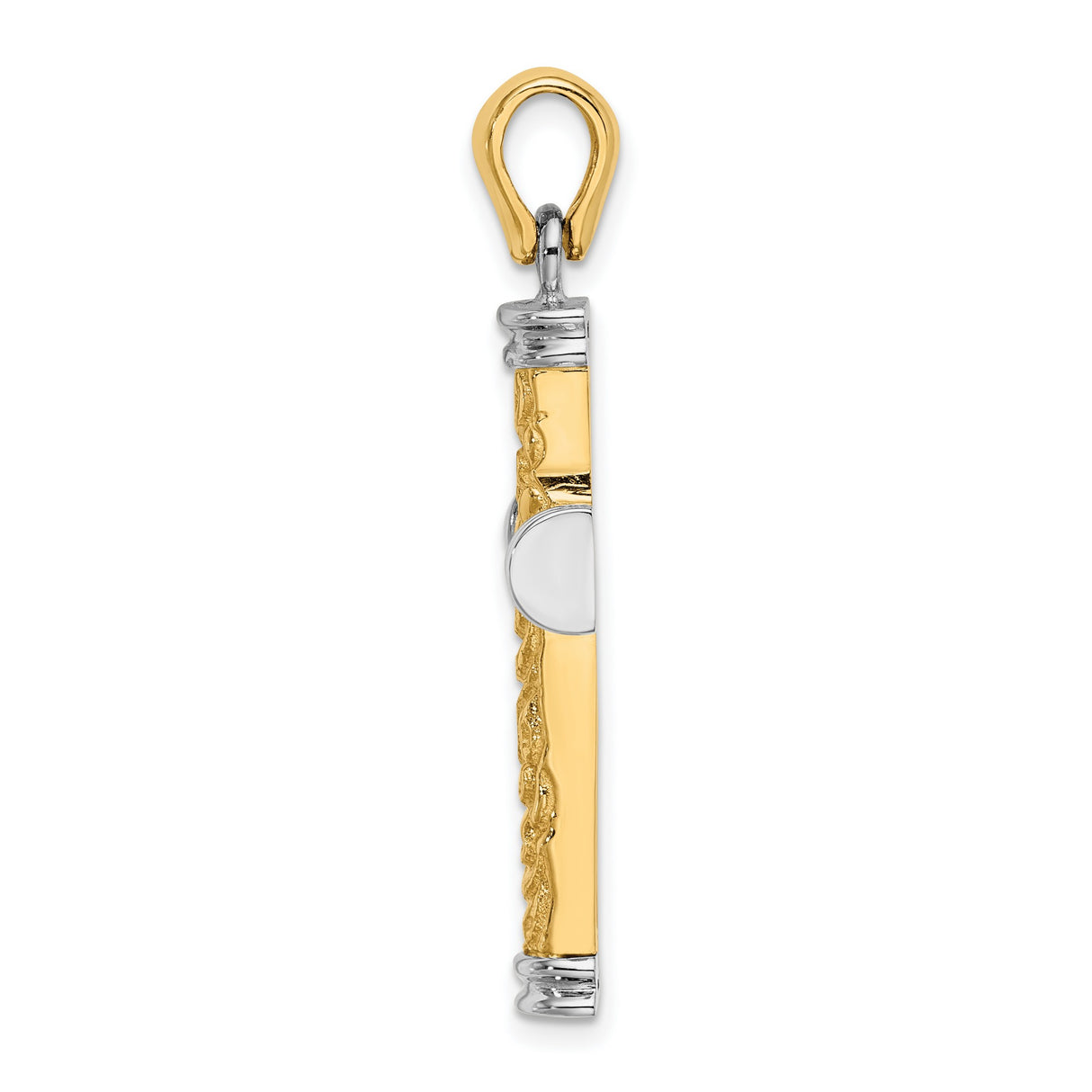 Scroll and Double Endcaps Cross Charm Pendant in Real 14k Multi-Tone Gold