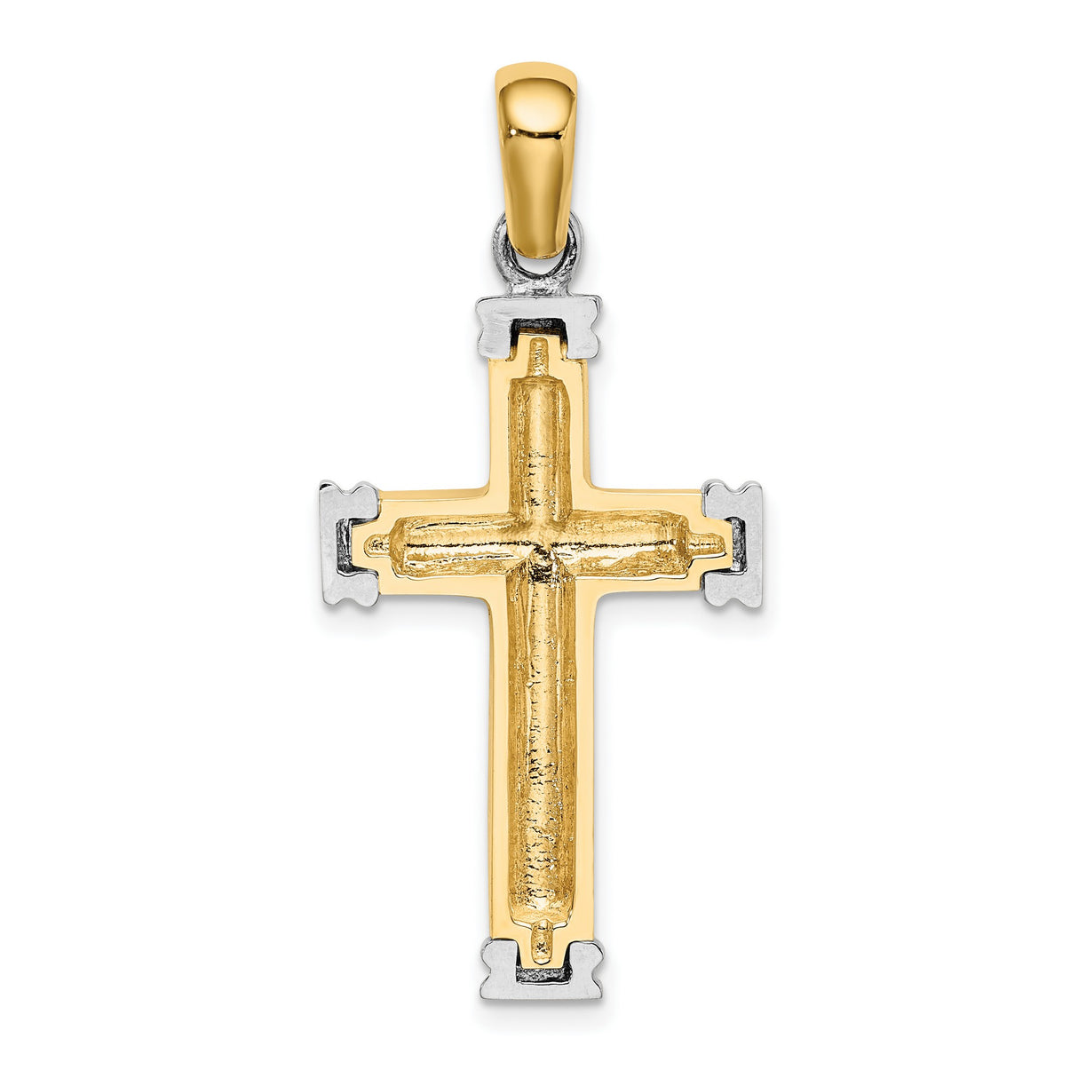 Scroll and Double Endcaps Cross Charm Pendant in Real 14k Multi-Tone Gold