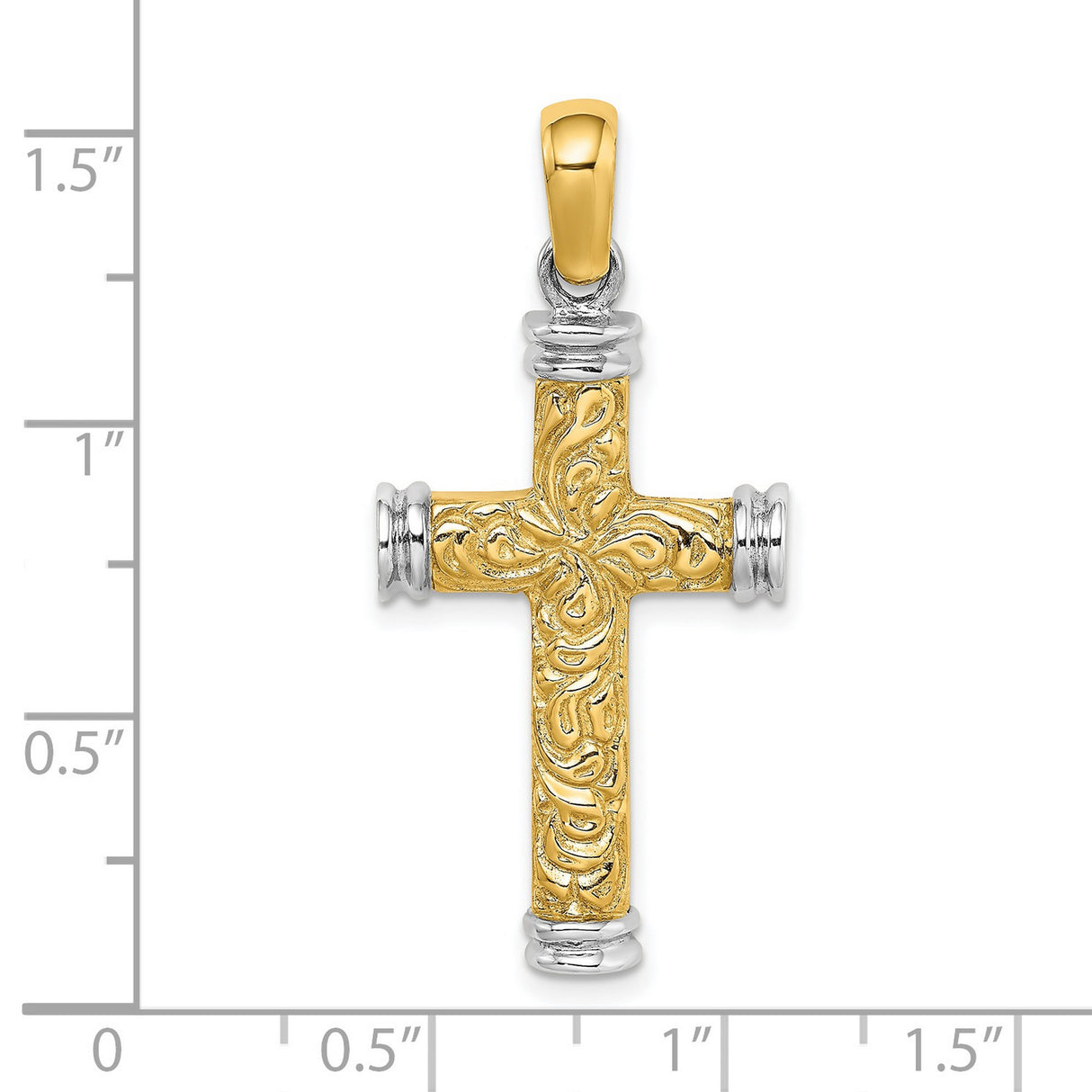 Scroll and Double Endcaps Cross Charm Pendant in Real 14k Multi-Tone Gold