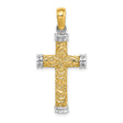 Scroll and Double Endcaps Cross Charm Pendant in Real 14k Multi-Tone Gold