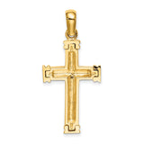 Scroll with Double Endcaps Cross Charm Pendant in Real 14k Yellow Gold