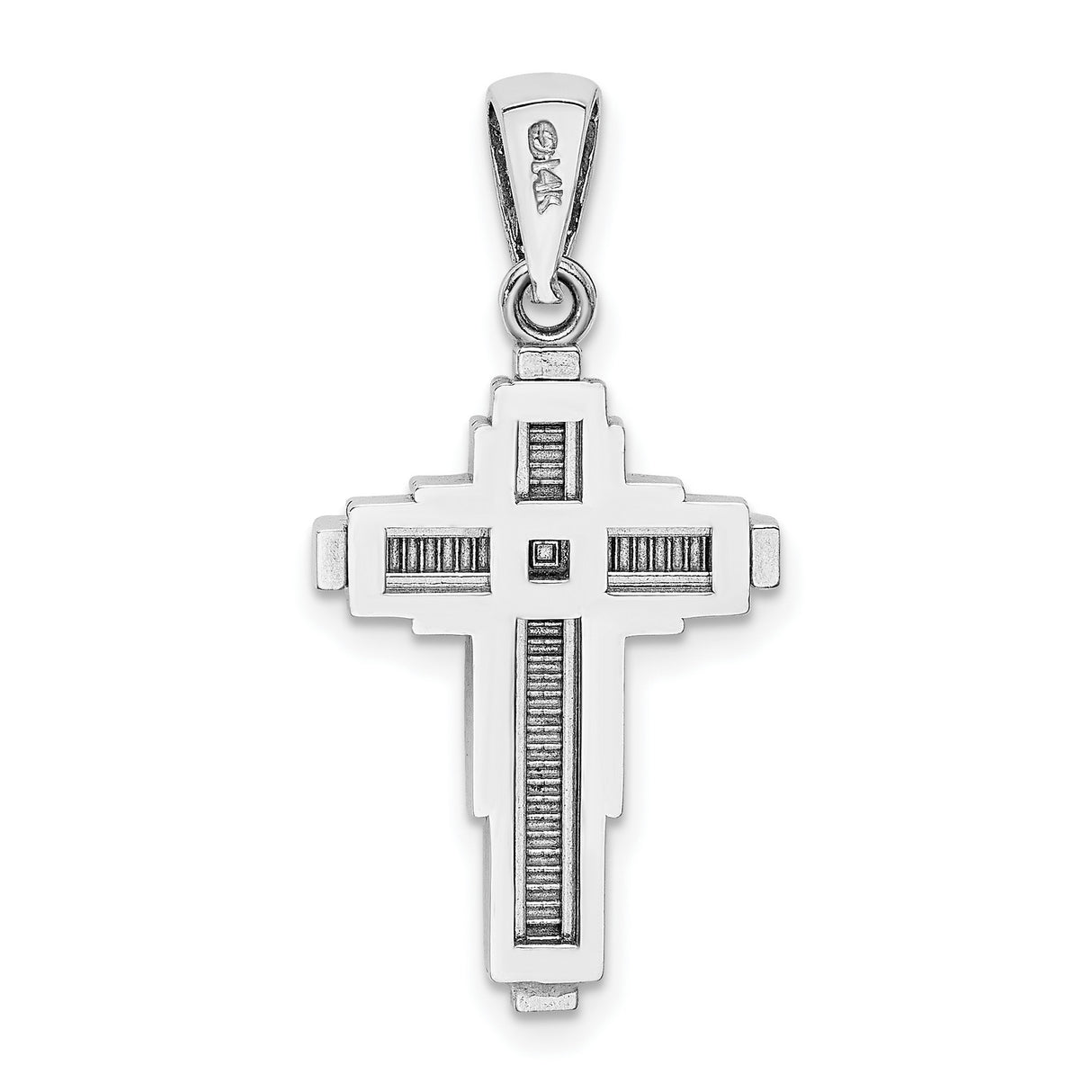 14k White Gold Cross Pendant with Raised Beaded Detail, Modern Geometric Design for Men and Women