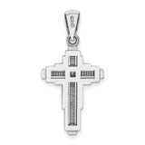 14k White Gold Cross Pendant with Raised Beaded Detail, Modern Geometric Design for Men and Women
