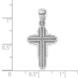 14k White Gold Cross Pendant with Raised Beaded Detail, Modern Geometric Design for Men and Women