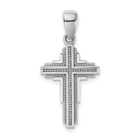 14k White Gold Cross Pendant with Raised Beaded Detail, Modern Geometric Design for Men and Women
