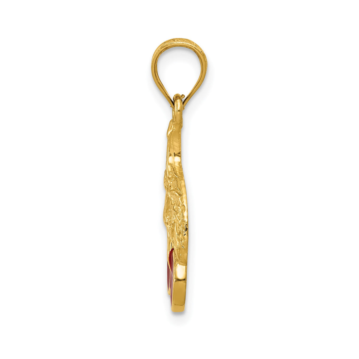 14k Yellow Gold Cherry Pendant with Red Enamel and Gold Leaf Detail, Playful Fruit Charm