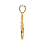 14k Yellow Gold Cherry Pendant with Red Enamel and Gold Leaf Detail, Playful Fruit Charm