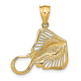14k Yellow Gold Stingray Pendant, Openwork Ocean Animal Charm, Coastal Nautical Jewelry