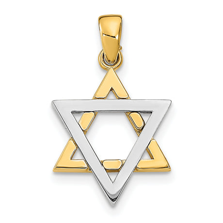 14k Two-Tone Gold Star of David Pendant with Interlocking Triangles, Unisex Judaica Charm