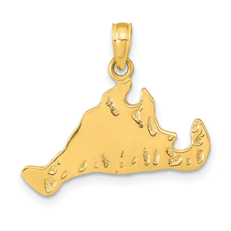 14k Yellow Gold Marthas Vineyard Pendant, Detailed Island Outline Charm, Coastal Map Jewelry