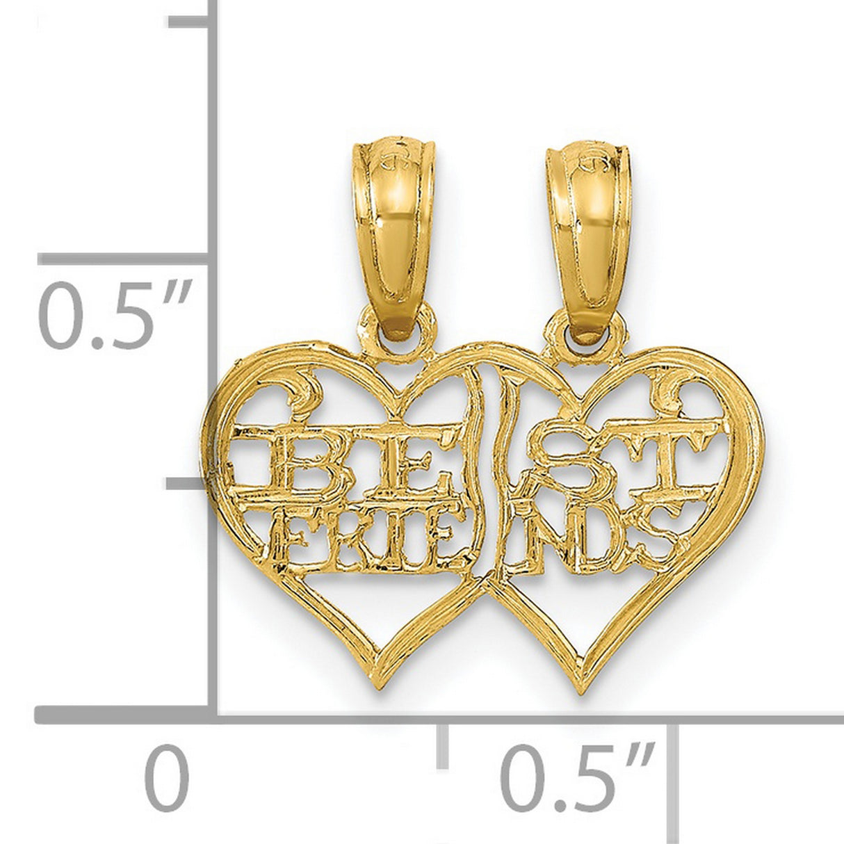 Polished 2 Piece Break Apart BEST FRIENDS Hearts Charm Pendant in Real 14k Yellow Gold