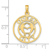 14k Yellow Gold Dolphin Heart Pendant with Ocean City Charm, Nautical Beach Jewelry
