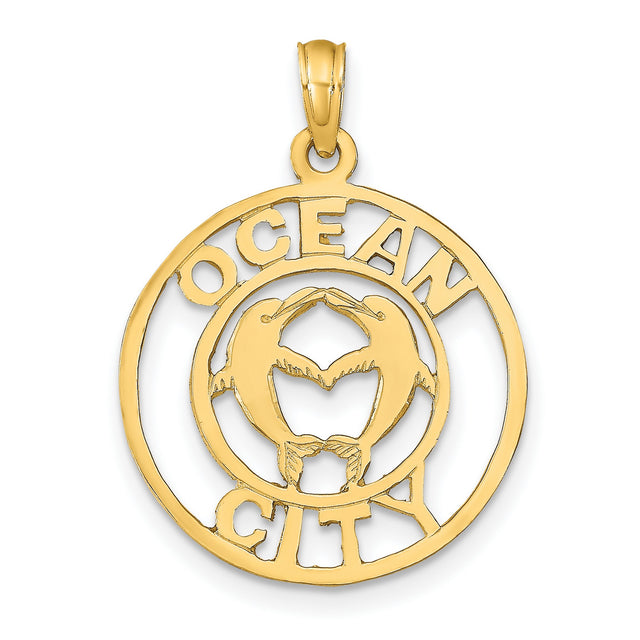 14k Yellow Gold Dolphin Heart Pendant with Ocean City Charm, Nautical Beach Jewelry