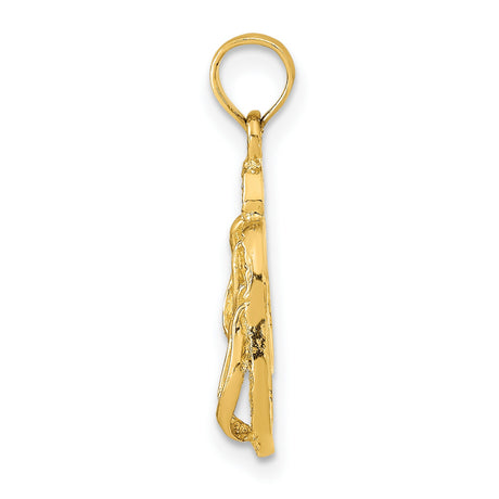 14k Yellow Gold Flip Flop Pendant with Textured Dimensional Design, Beach Life Theme
