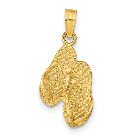 14k Yellow Gold Flip Flop Pendant with Textured Dimensional Design, Beach Life Theme