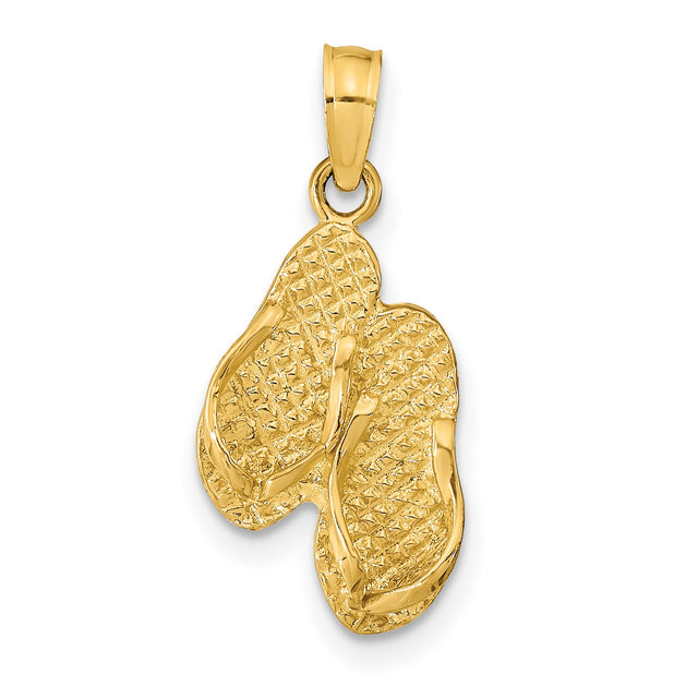 14k Yellow Gold Flip Flop Pendant with Textured Dimensional Design, Beach Life Theme