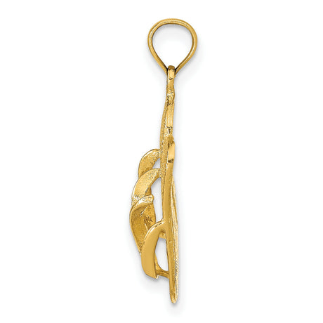 14k Yellow Gold Flip Flop Pendant, Textured Beach Charm, Coastal Style Jewelry for Women or Unisex