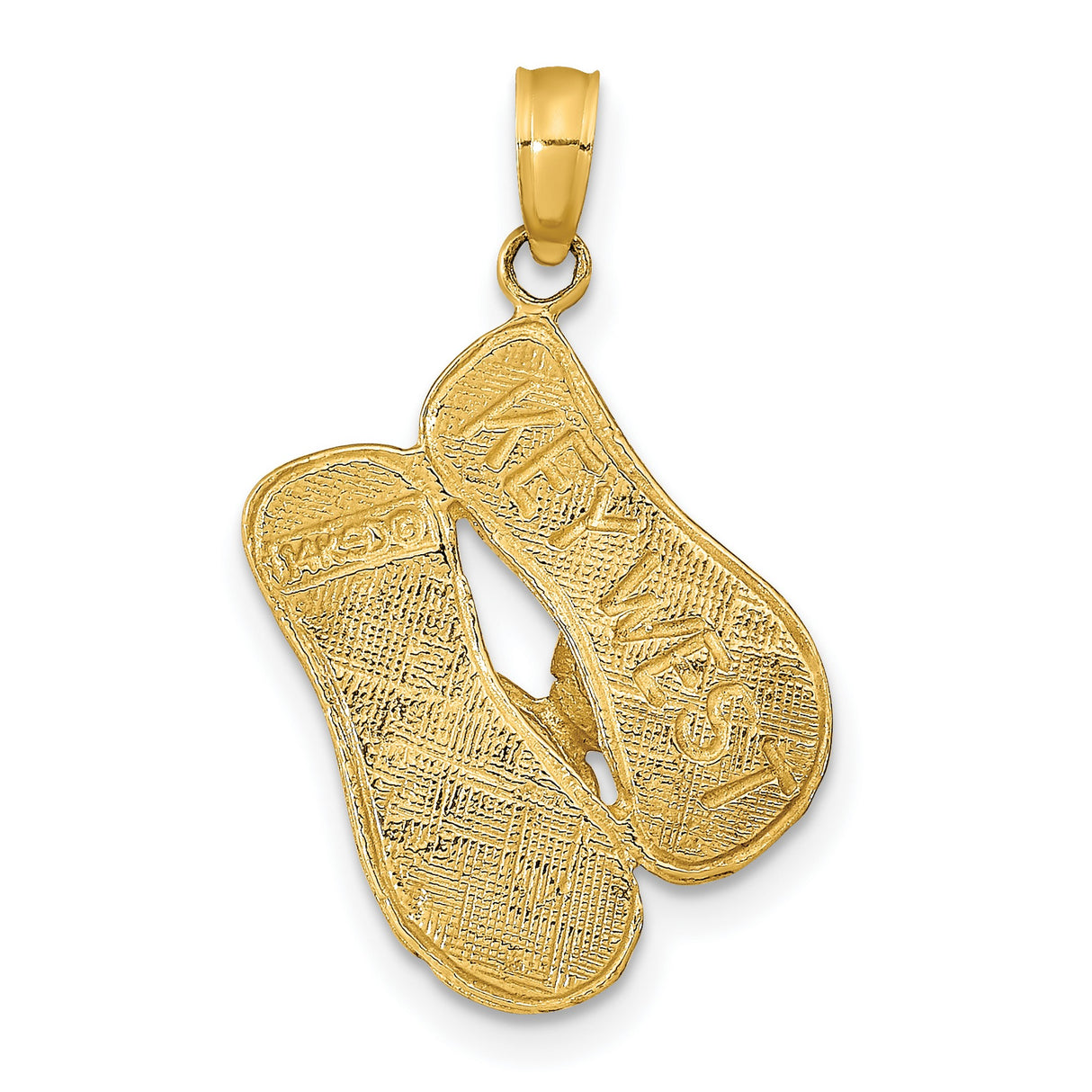 14k Yellow Gold Flip Flop Pendant, Textured Beach Charm, Coastal Style Jewelry for Women or Unisex