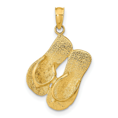 14k Yellow Gold Flip Flop Pendant, Textured Beach Charm, Coastal Style Jewelry for Women or Unisex