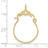 14k Yellow Gold Rosary Holder Pendant with Open Loop, Floral Catholic Charm for Women