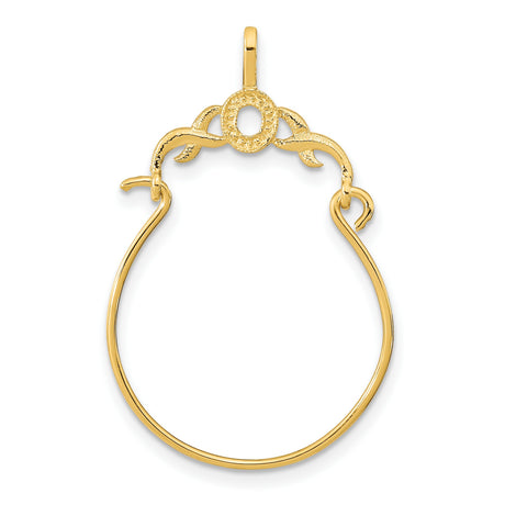 14k Yellow Gold Rosary Holder Pendant with Open Loop, Floral Catholic Charm for Women