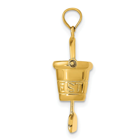14k Yellow Gold Beach Bucket and Shovel Charm Pendant, Nautical Coastal Design