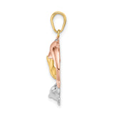 14k Tri-Color Gold Dolphin Circle Pendant, Intertwined Marine Design for Women
