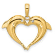 14k Multi-Tone Gold Dolphin Heart Pendant, Double Dolphin Nautical Charm for Women