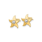 14k Yellow Gold Flower Stud Earrings with Rhodium Center, Five Petal Design, Lightweight and Feminine