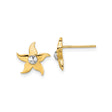 14k Yellow Gold Flower Stud Earrings with Rhodium Center, Five Petal Design, Lightweight and Feminine