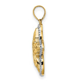 14k Yellow Gold and Rhodium Starfish Pendant, Openwork Filigree Nautical Charm for Women