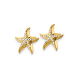 14k Yellow Gold Starfish Stud Earrings with Rhodium and Diamond Cut Detailing, Nautical Theme