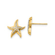 14k Yellow Gold Starfish Stud Earrings with Rhodium and Diamond Cut Detailing, Nautical Theme