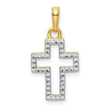 Diamond-Cut Cross Charm Pendant in Real 14k Multi-Tone Gold