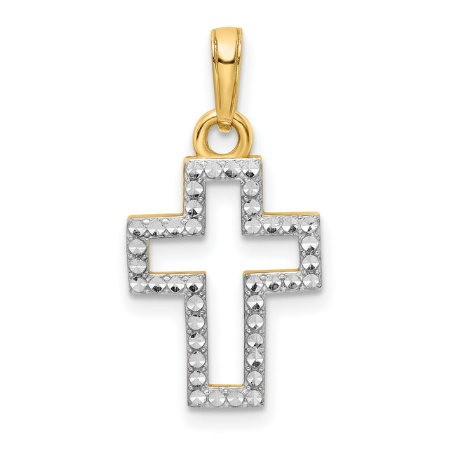 Diamond-Cut Cross Charm Pendant in Real 14k Multi-Tone Gold