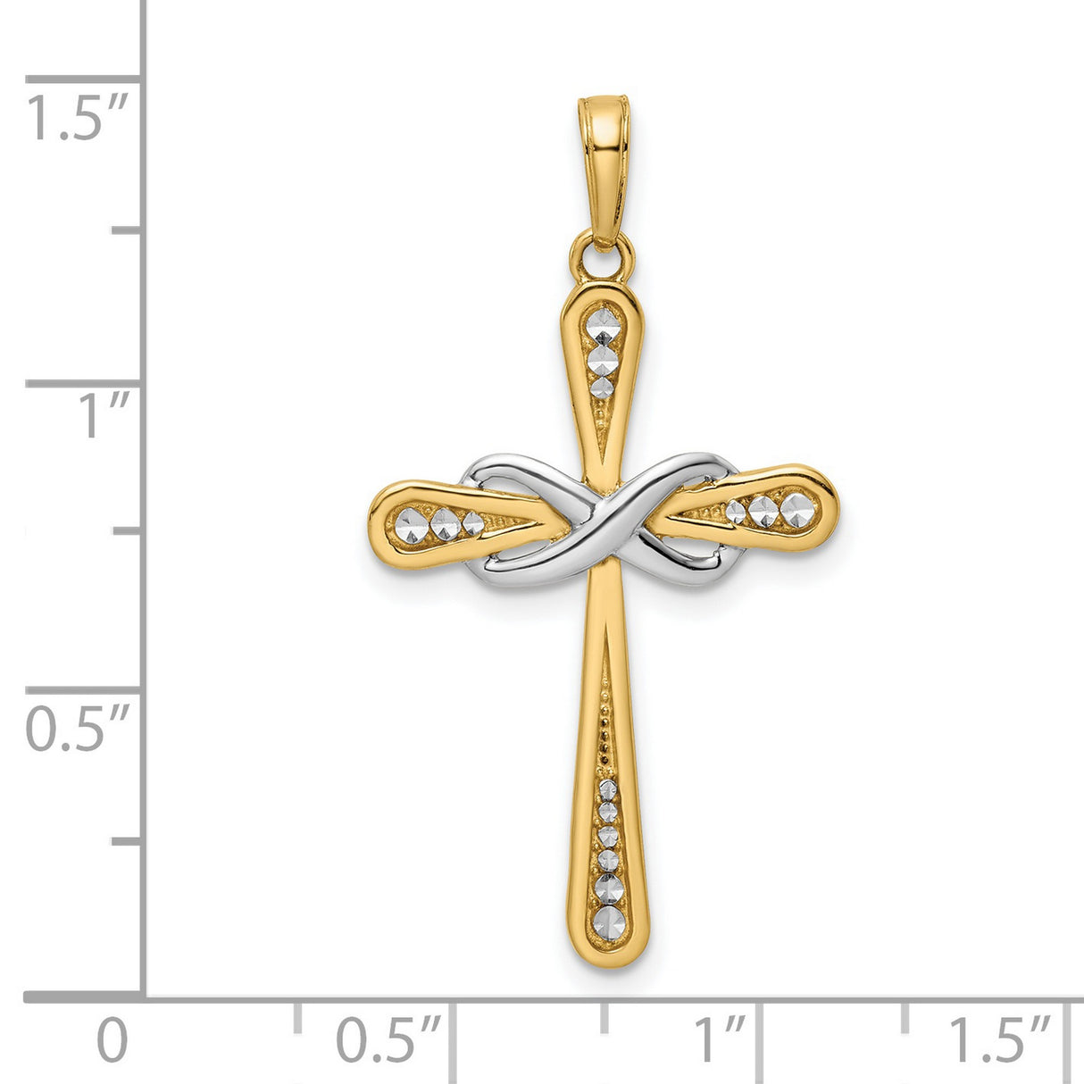 Diamond-Cut Cross Infinity Charm Pendant in Real 14k Multi-Tone Gold