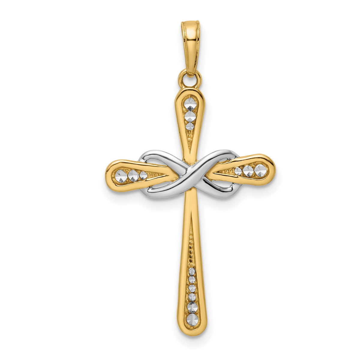 Diamond-Cut Cross Infinity Charm Pendant in Real 14k Multi-Tone Gold