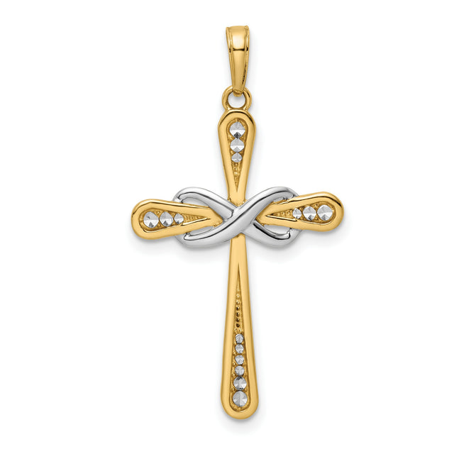 Diamond-Cut Cross Infinity Charm Pendant in Real 14k Multi-Tone Gold