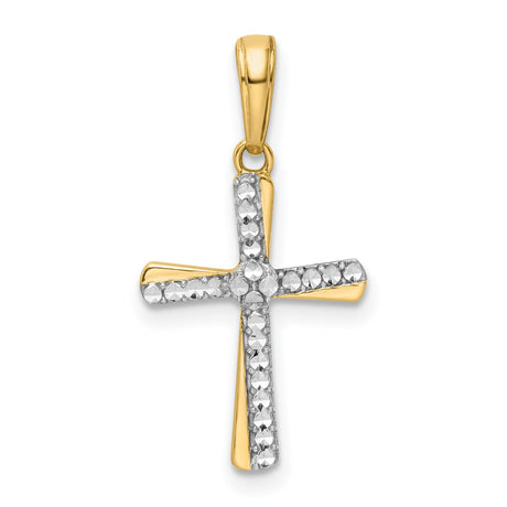 14k Multi-Tone Gold Cross Pendant, Diamond Cut Religious Jewelry for Men and Women