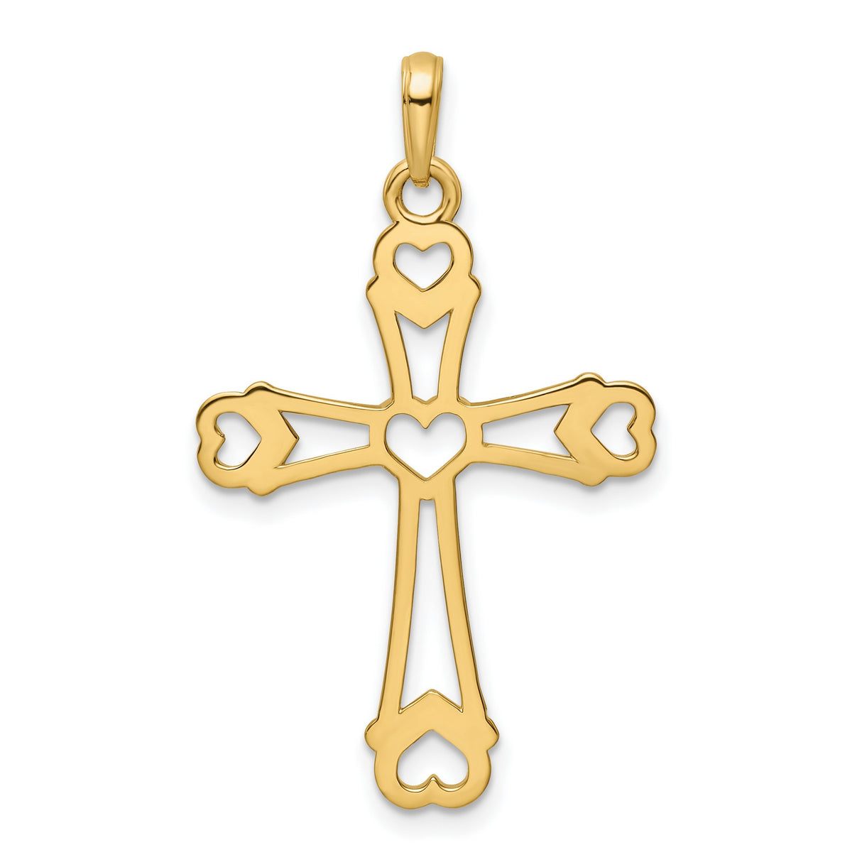 Diamond-Cut Cross with Hearts Charm Pendant in Real 14k Multi-Tone Gold