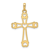 Diamond-Cut Cross with Hearts Charm Pendant in Real 14k Multi-Tone Gold