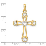 Diamond-Cut Cross with Hearts Charm Pendant in Real 14k Multi-Tone Gold